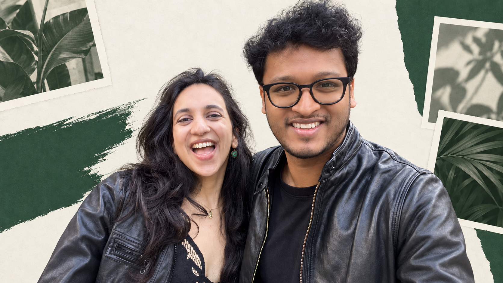 Illustrated collage of the two AdBanana cofounders supplied by the commissioning founder.