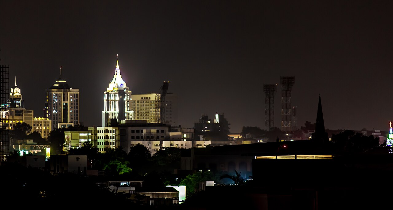Bengaluru buildings illuminated at night