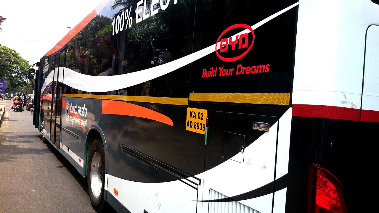 A BYD electric bus operated by BMTC on a Bengaluru street