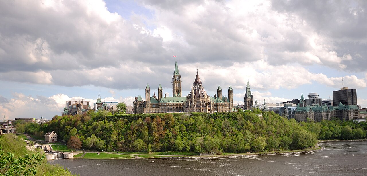 Parliament Hill in Ottawa above the Ottawa River