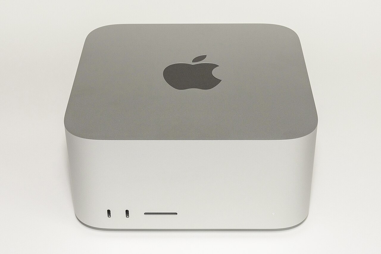 Front view of a 2022 Mac Studio with USB ports and an SD-card slot